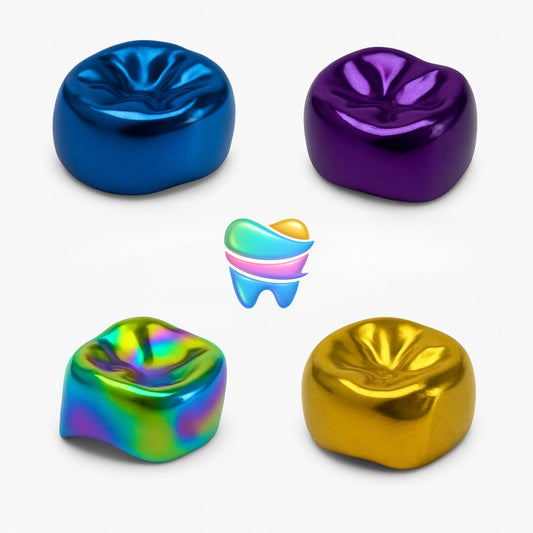 ASSORTED - Pack of 5 Colored Premium Stainless Steel Dental Crowns